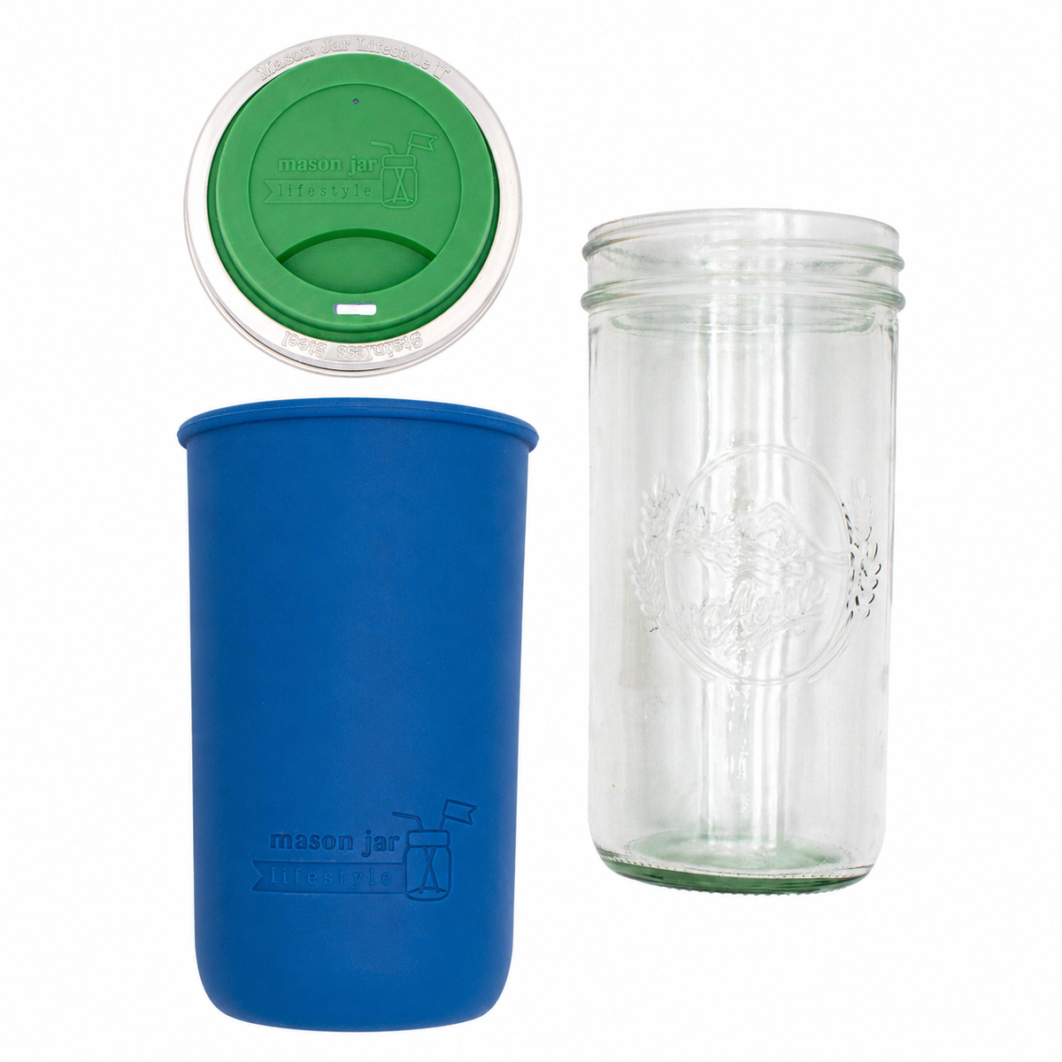 Mason Jar Lifestyle 24oz Pint & Half Glass Water Bottle Travel Tumbler with Silicone Sleeve & Drinking Lid (Neutrals)