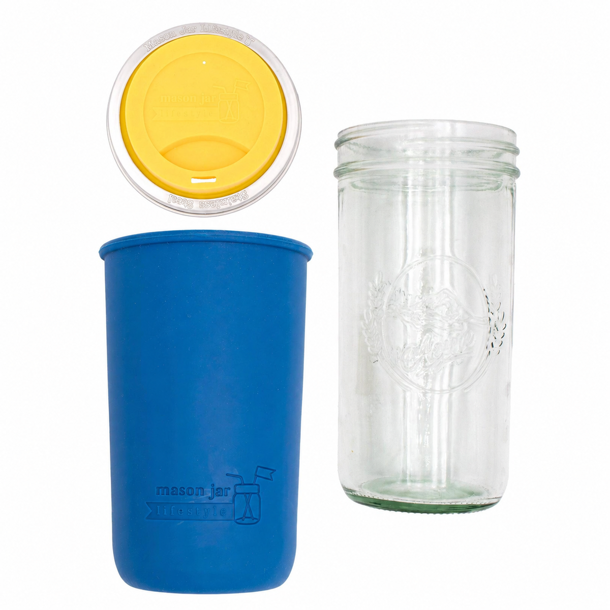 Mason Jar Lifestyle 24oz Pint & Half Glass Water Bottle Travel Tumbler with Silicone Sleeve & Drinking Lid (Neutrals)