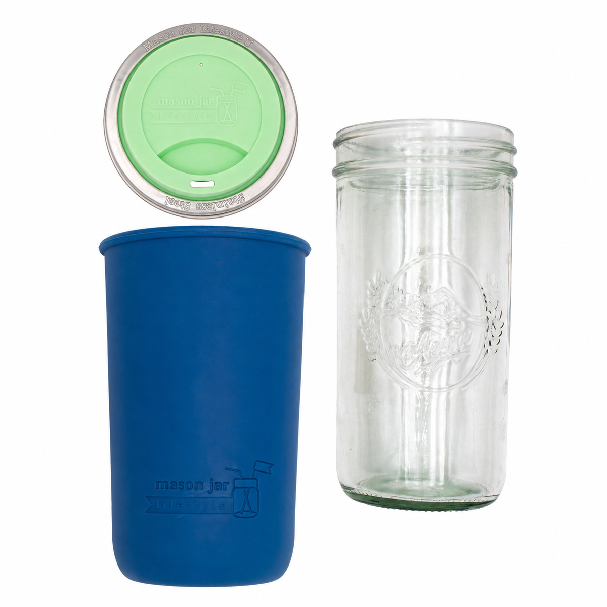 Mason Jar Lifestyle 24oz Pint & Half Glass Water Bottle Travel Tumbler with Silicone Sleeve & Drinking Lid (Neutrals)