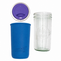 Mason Jar Lifestyle 24oz Pint & Half Glass Water Bottle Travel Tumbler with Silicone Sleeve & Drinking Lid (Neutrals)