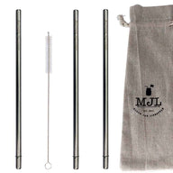 Extra long safer stainless steel metal reusable straws for half gallon 64oz Mason jars. 30cm (almost 12") long. 4 pack + straw cleaner + cloth storage bag