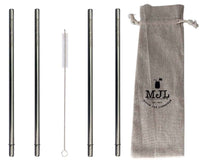 Extra long safer stainless steel metal reusable straws for half gallon 64oz Mason jars. 30cm (almost 12") long. 4 pack + straw cleaner + cloth storage bag