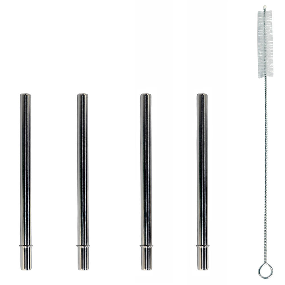 Extra Short 5" Safer Stainless Steel Straws for 12oz Thermos Funtainer, Small Glasses 4 Pack + Cleaning Brush