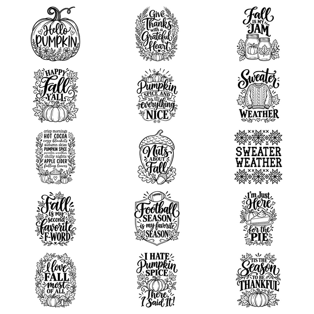 All 15 fall and Thanksgiving laser engraving designs — updated artwork composite