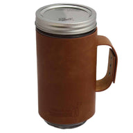 Faux leather sleeve with handle / travel mug on Ball pint & half 24oz Mason jar