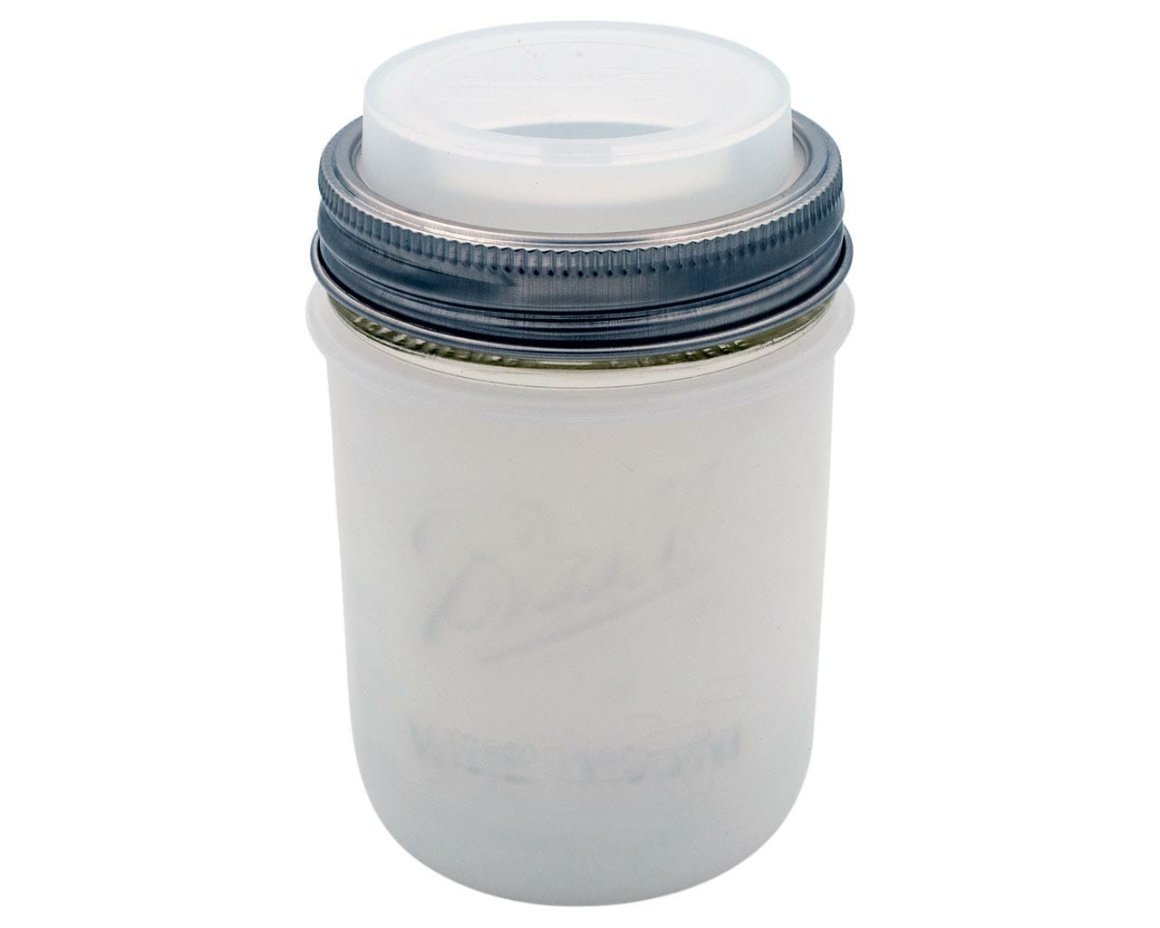 Mason Jar Lifestyle frost silicone sleeve / jacket and wide mouth drinking lid on Ball wide mouth pint 16oz jar