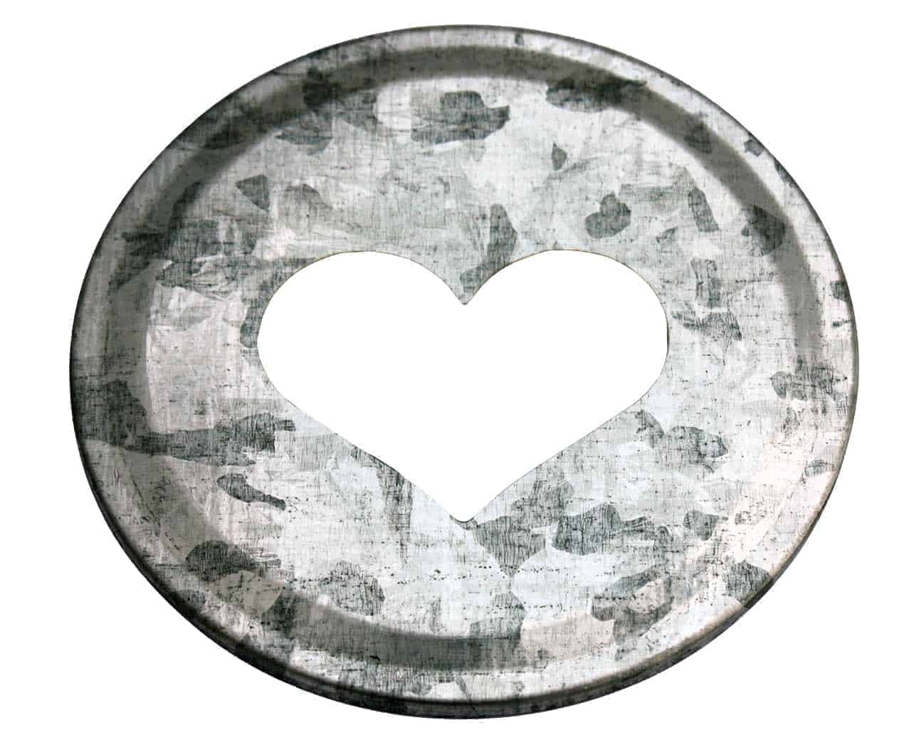Galvanized heart cutout lid insert for regular mouth Mason jars