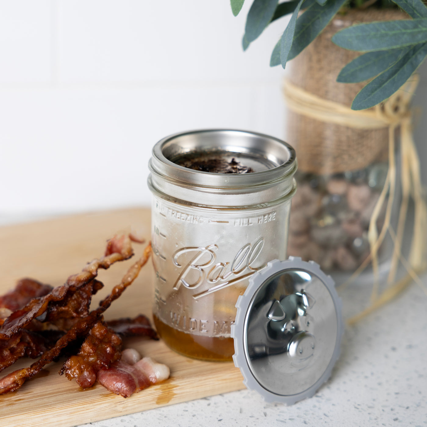 Jarware Stainless Steel Grease Keeper Insert for Wide Mouth Mason Jars