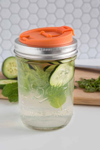 Jarware leak resistant fruit infusion drinking lid for wide mouth Mason jars