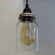 Kerr regular mouth quart Mason jar pendant light full kit with hand cut jar, lid, on/off switch, and wall plug - bulb off