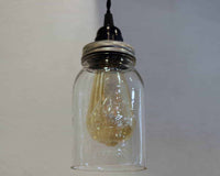 Kerr regular mouth quart Mason jar pendant light full kit with hand cut jar, lid, on/off switch, and wall plug - bulb off