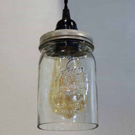 Kerr wide mouth quart Mason jar pendant light full kit with hand cut jar, lid, on/off switch, and wall plug - bulb off