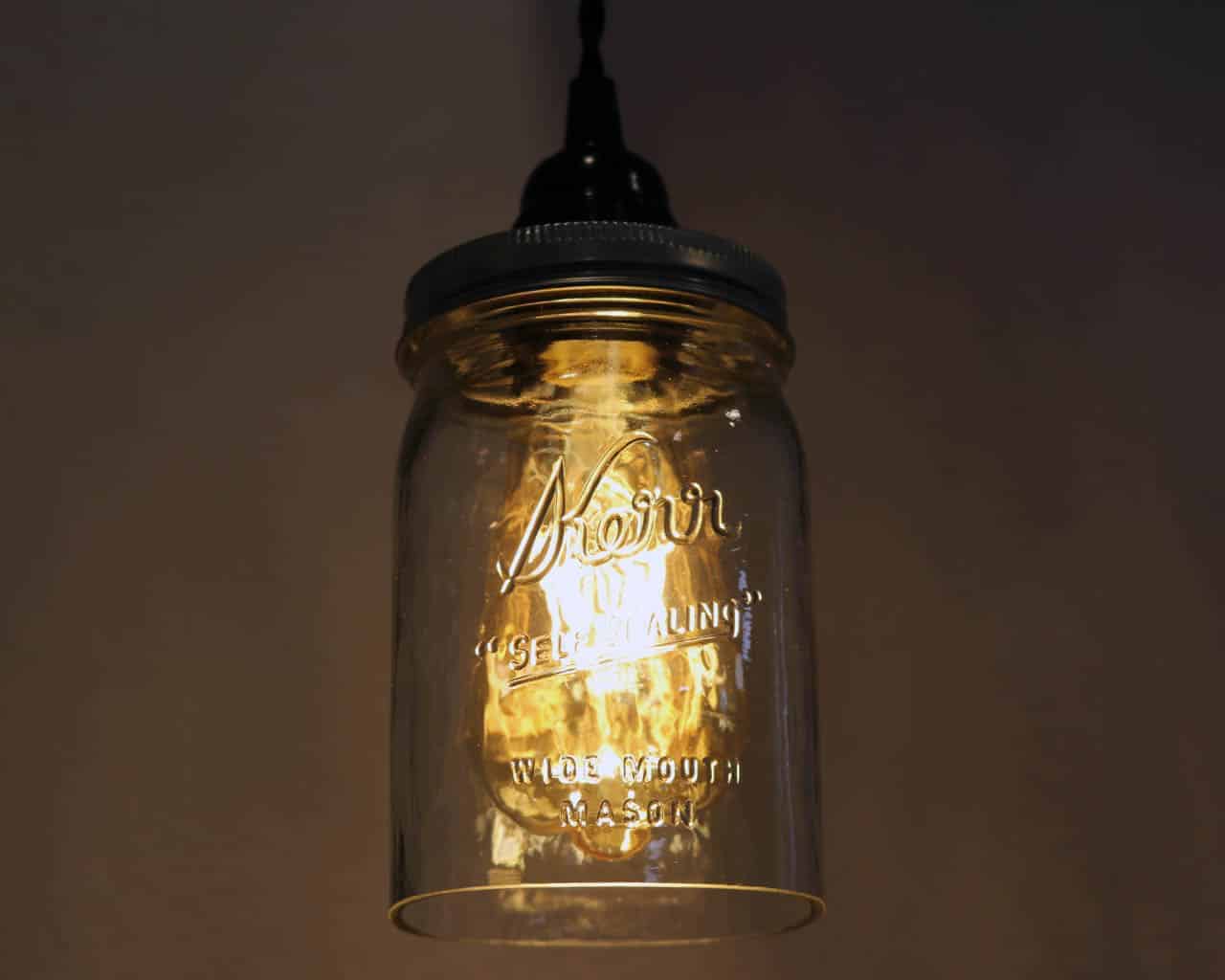 Mason Jar Dimmable Pendant Light Complete Kit with Hand Cut Jar