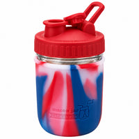 16oz Ball wide mouth mason jar sports bottle with American Flag silicone sleeve and Cherry Red carry loop lid