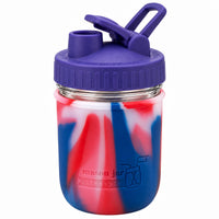 16oz Ball wide mouth mason jar sports bottle with American Flag silicone sleeve and Ultra Violet carry loop lid