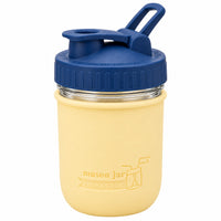 16oz Ball wide mouth mason jar sports bottle with Butter Yellow silicone sleeve and Cherry Red carry loop lid