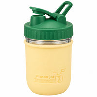 16oz Ball wide mouth mason jar sports bottle with Butter Yellow silicone sleeve and Leaf Green carry loop lid