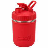 16oz Ball wide mouth mason jar sports bottle with Cherry Red silicone sleeve and Cherry Red carry loop lid
