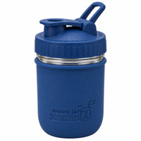 16oz Ball wide mouth mason jar sports bottle with Deep Blue silicone sleeve and Deep Blue carry loop lid
