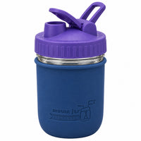 16oz Ball wide mouth mason jar sports bottle with Deep Blue silicone sleeve and Ultra Violet carry loop lid
