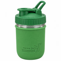 16oz Ball wide mouth mason jar sports bottle with Leaf Green silicone sleeve and Leaf Green carry loop lid