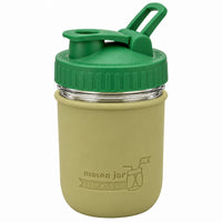 16oz Ball wide mouth mason jar sports bottle with Olive Green silicone sleeve and Leaf Green carry loop lid