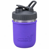 16oz Ball wide mouth mason jar sports bottle with Ultra Violet silicone sleeve and Charcoal Gray carry loop lid