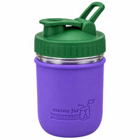 16oz Ball wide mouth mason jar sports bottle with Ultra Violet silicone sleeve and Leaf Green carry loop lid