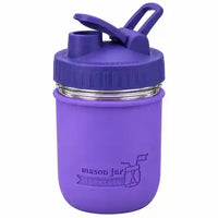 16oz Ball wide mouth mason jar sports bottle with Ultra Violet silicone sleeve and Ultra Violet carry loop lid