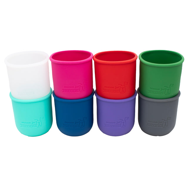 Silicone sleeves for 16oz regular mouth Mason jars.