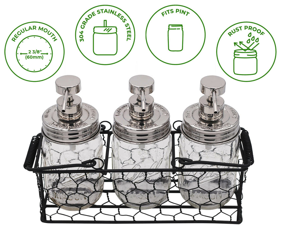 Embossed Mirror/Chrome Dispenser Pumps for Regular Mouth Mason Jars