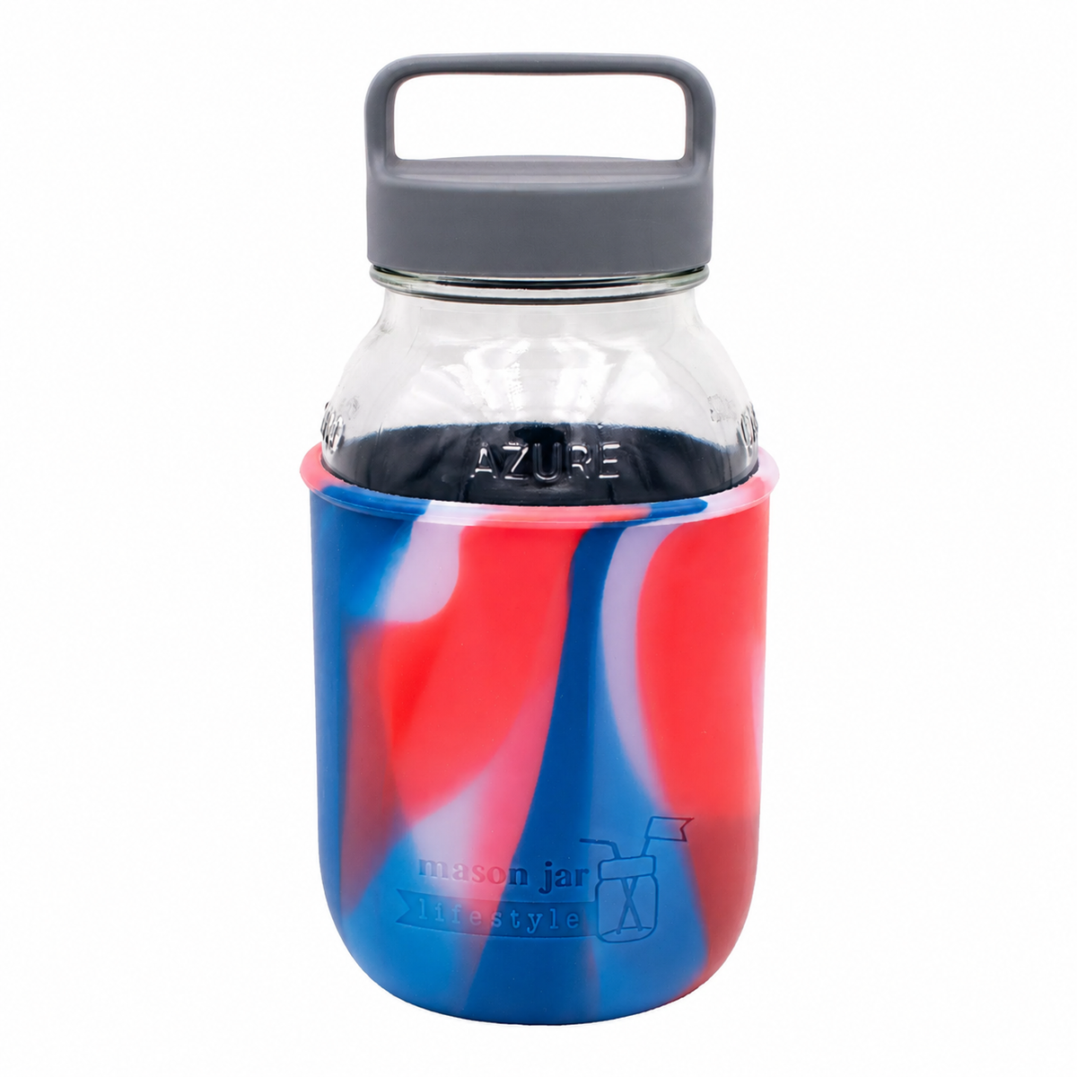 32oz quart glass water bottle americana azure jar gray canister lid product on white