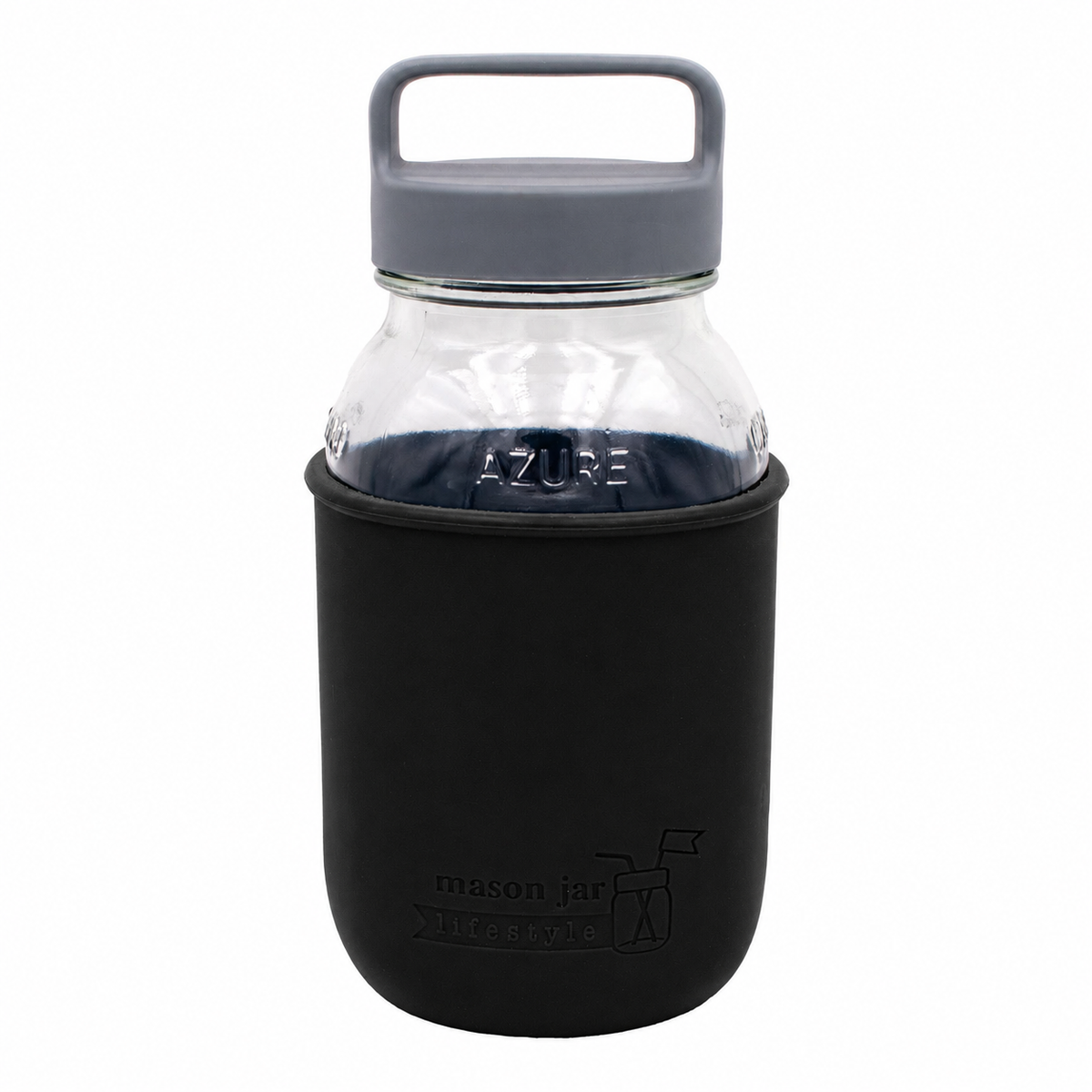 32oz quart glass water bottle black azure jar gray canister lid product on white