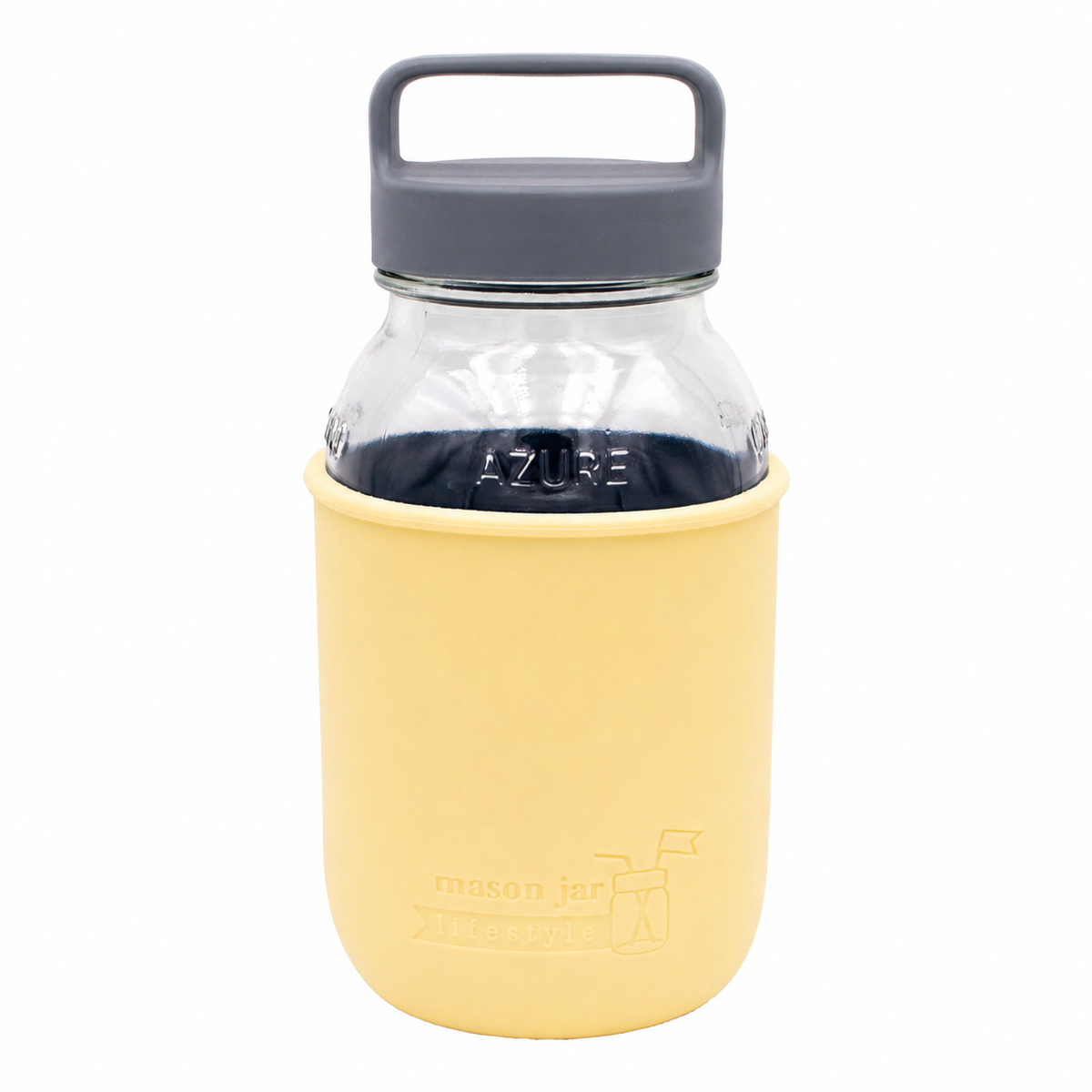 32oz quart glass water bottle butter yellow azure jar gray canister lid product on white