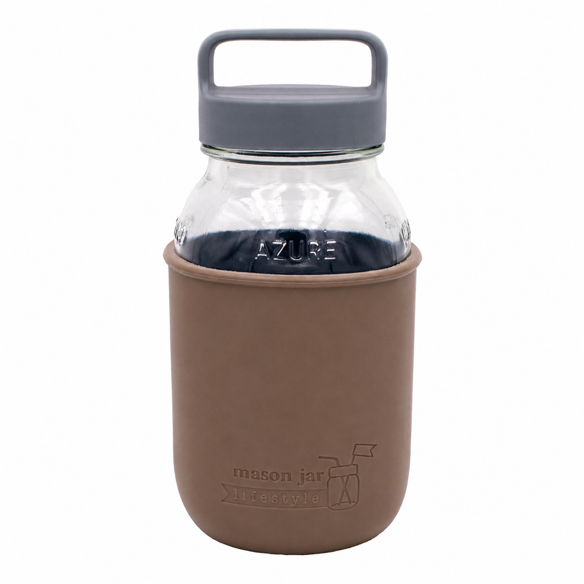 32oz quart glass water bottle cocoa brown azure jar gray canister lid product on white