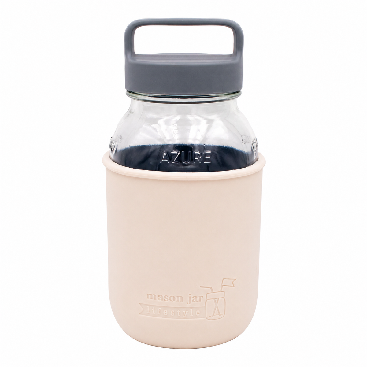32oz quart glass water bottle greige azure jar gray canister lid product on white