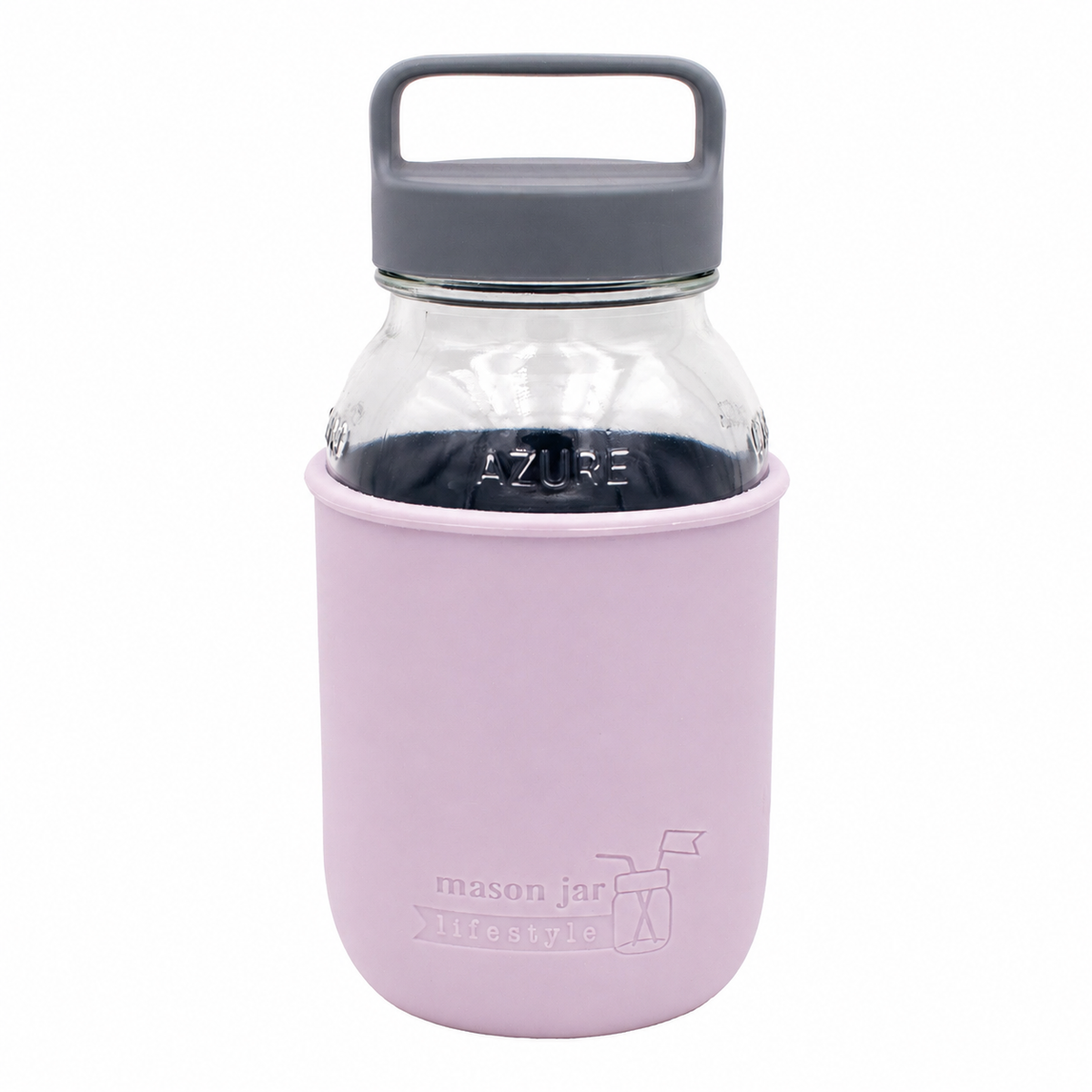 32oz quart glass water bottle light orchid azure jar gray canister lid product on white