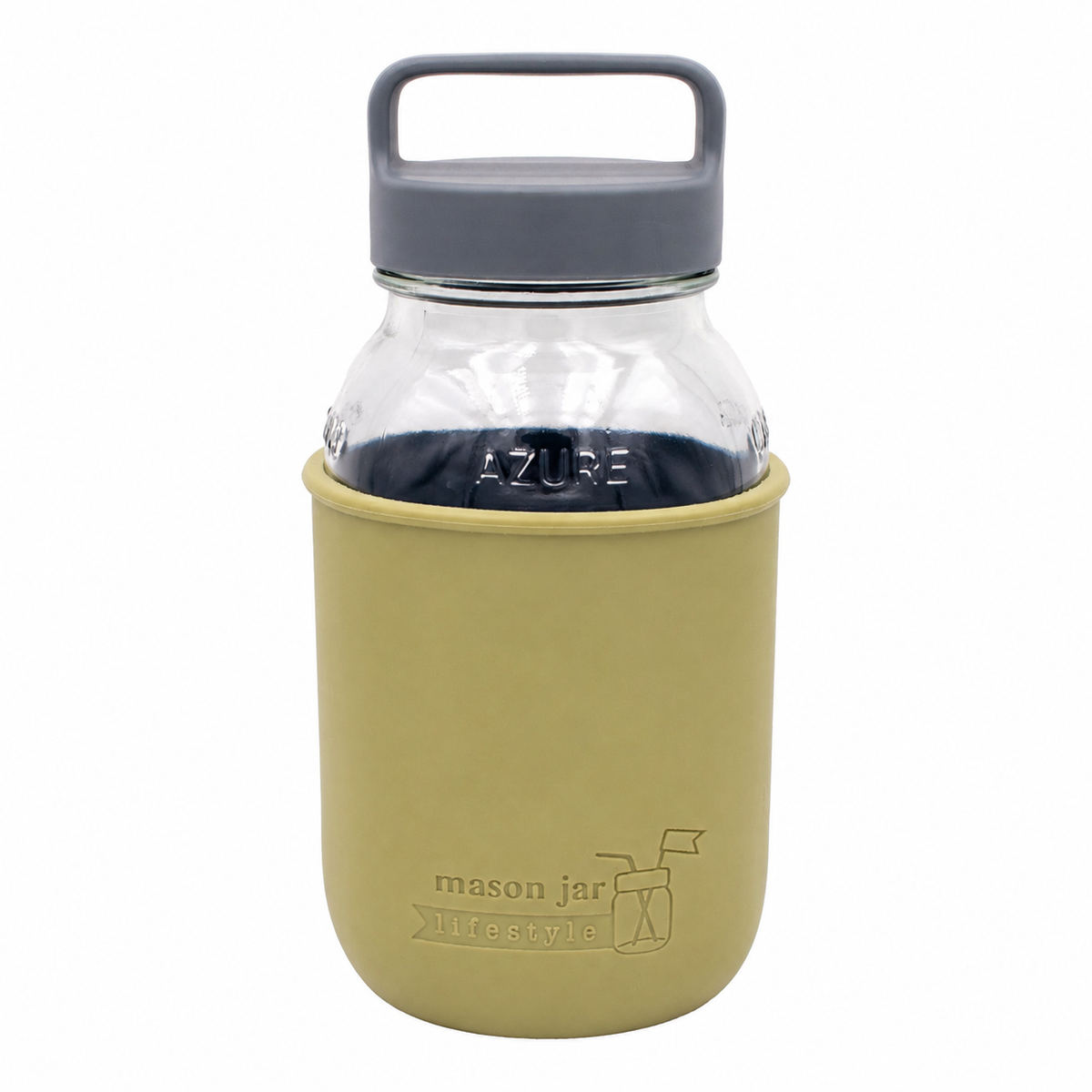 32oz quart glass water bottle olive green azure jar gray canister lid product on white
