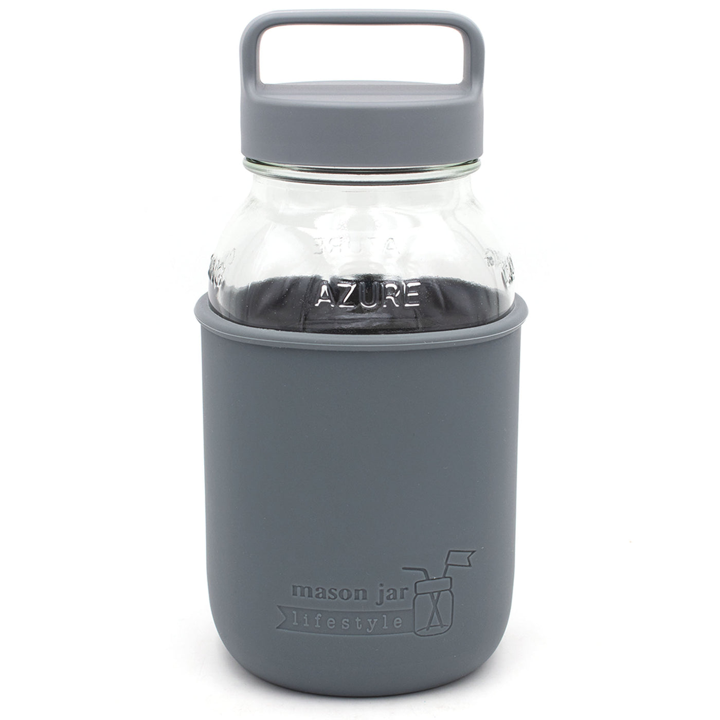 Mason Jar Lifestyle 32oz Quart Glass Water Bottle with Silicone Sleeve & Carry Handle