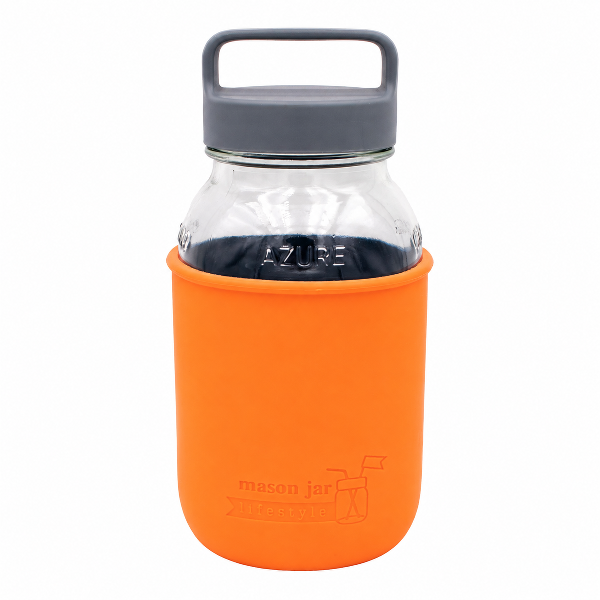 32oz quart glass water bottle tangerine azure jar gray canister lid product on white