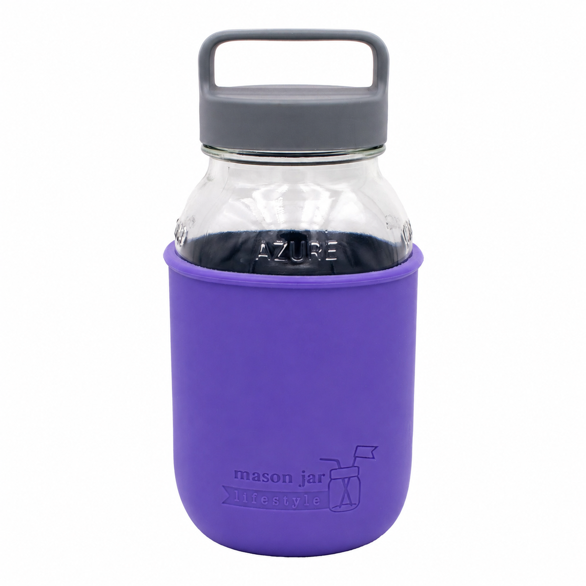 32oz quart glass water bottle ultra violet azure jar gray canister lid product on white