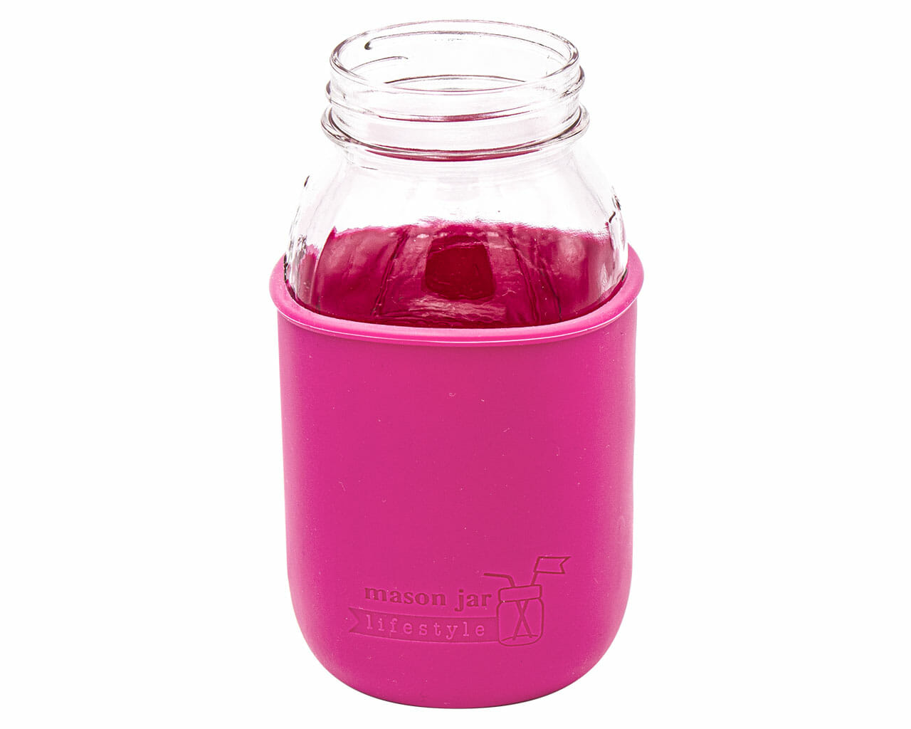 Mason Jar Lifestyle Silicone Straw Hole Tumbler with Stainless Steel Band for Mason Jars | Berry Pink | Regular Mouth