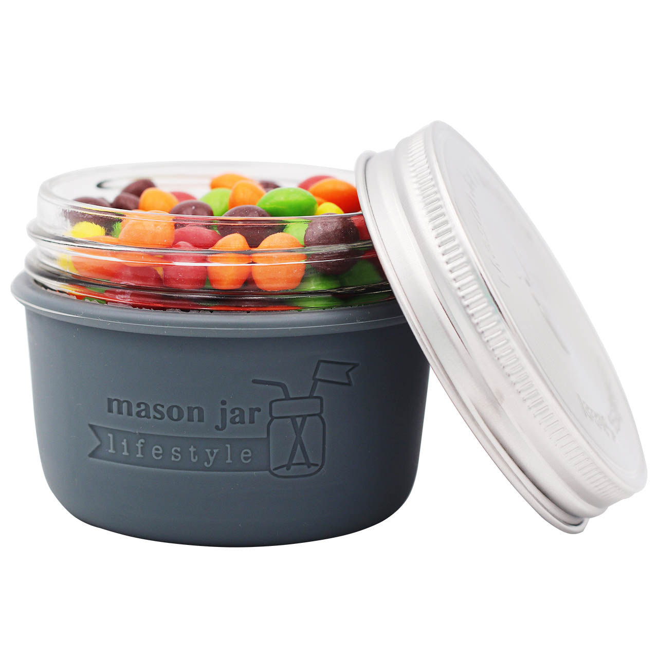 Charcoal gray wide mouth 8oz sleeve for Mason jar.