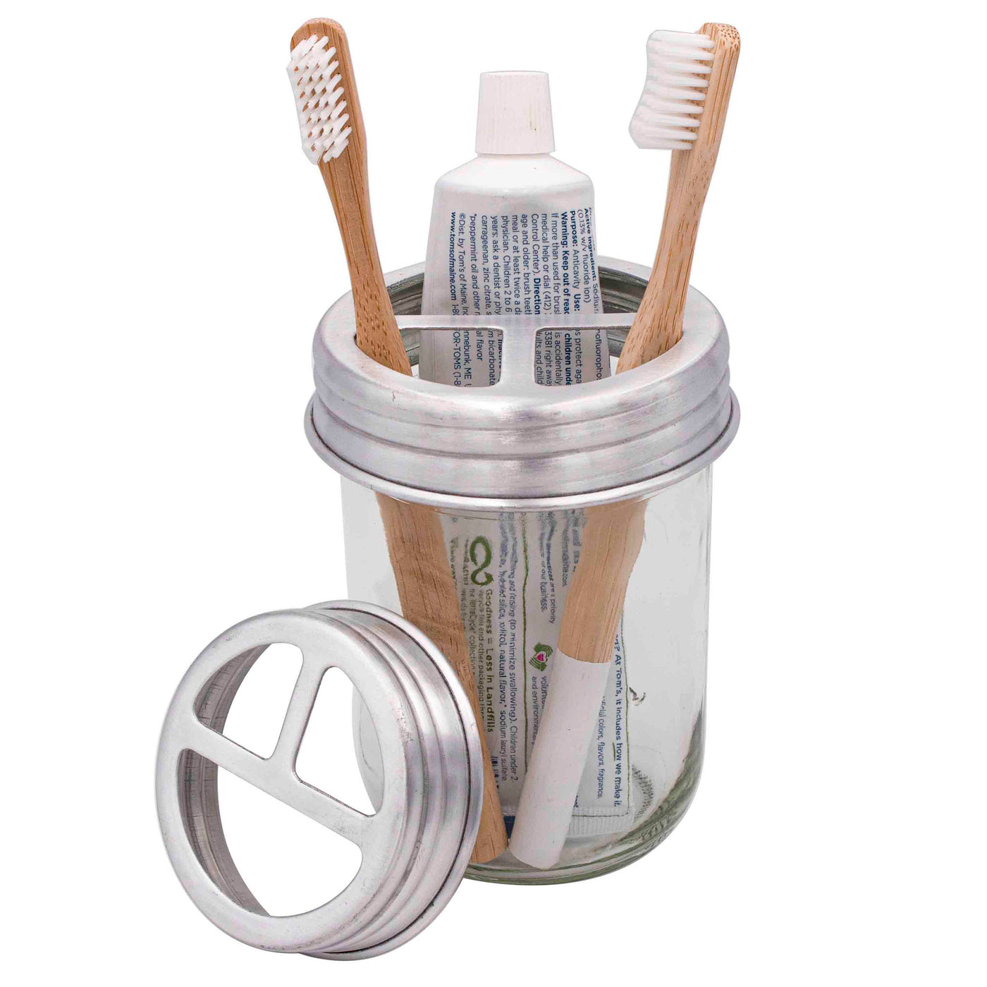 Aluminum Toothbrush / Toothpaste Holder Lid for Mason Jars