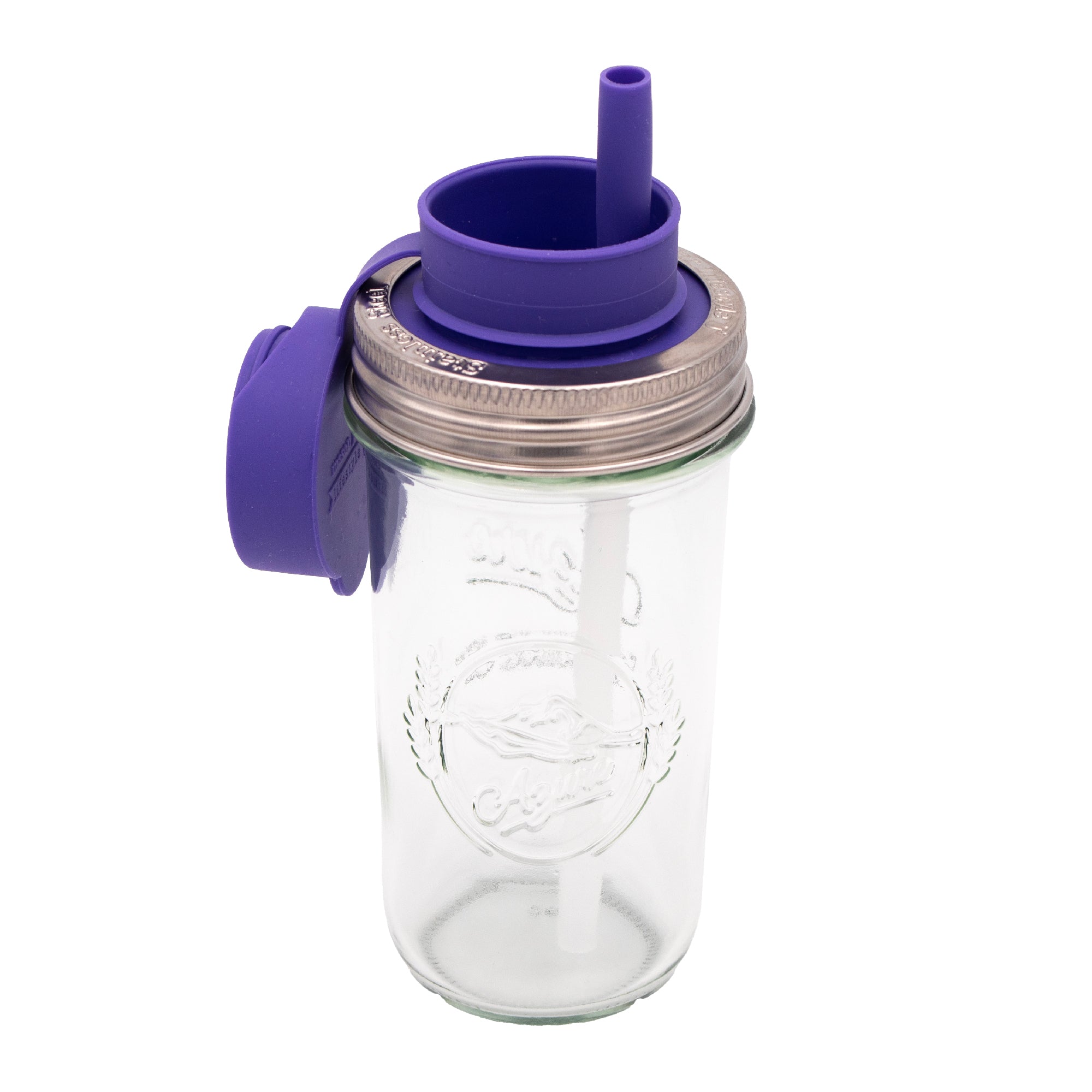 A regular mouth sippy lid on the regular mouth 12oz Mason jar, proving that our regular mouth lids fit this jar as well.