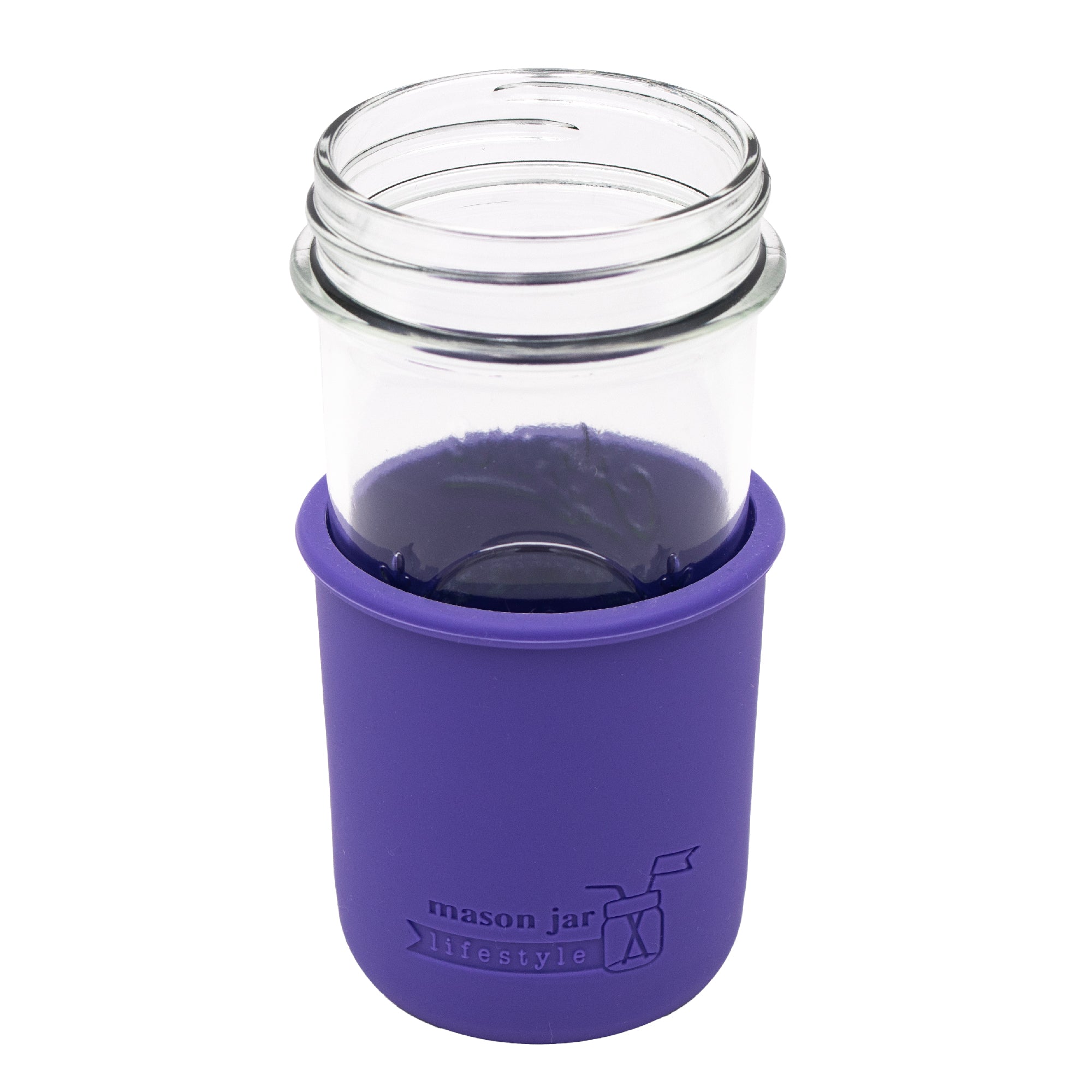 A Mason Jar Lifestyle regular mouth 8oz sleeve on a 12oz Azure Mason jar.