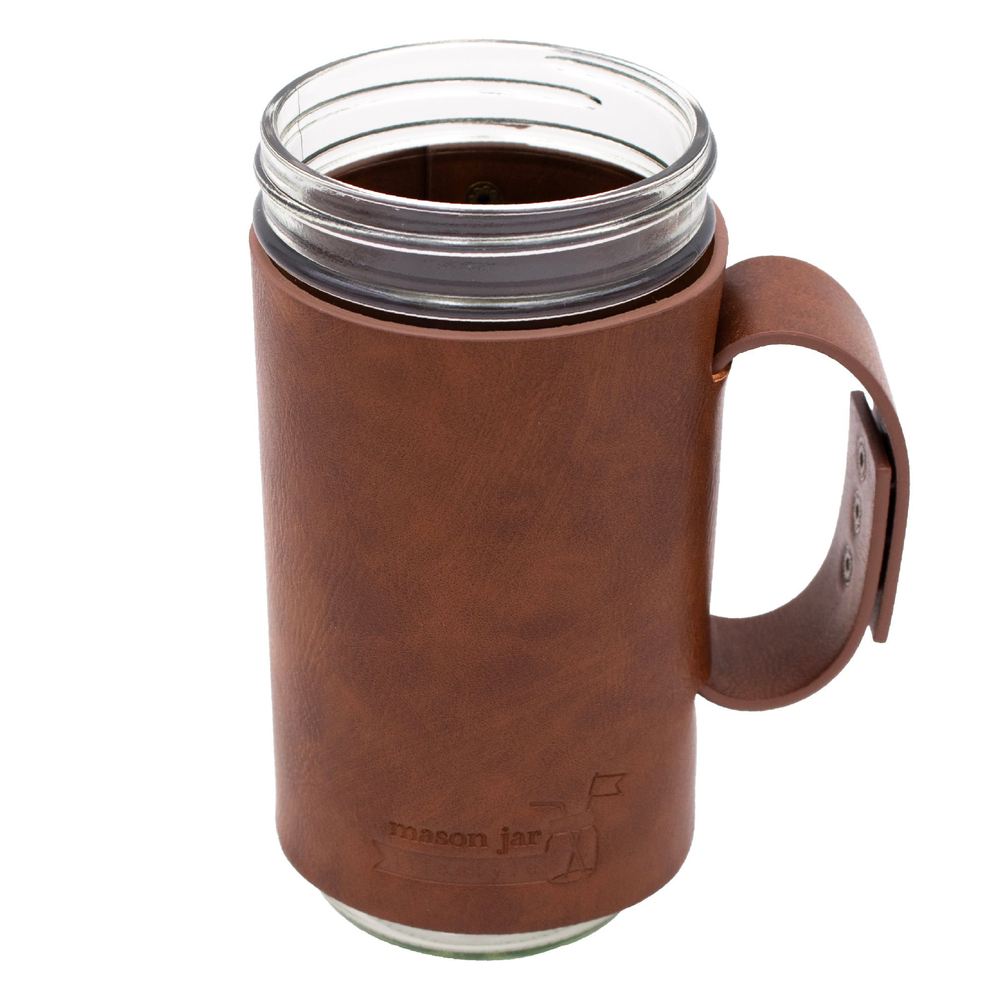 The same jar with our faux leather sleeve.