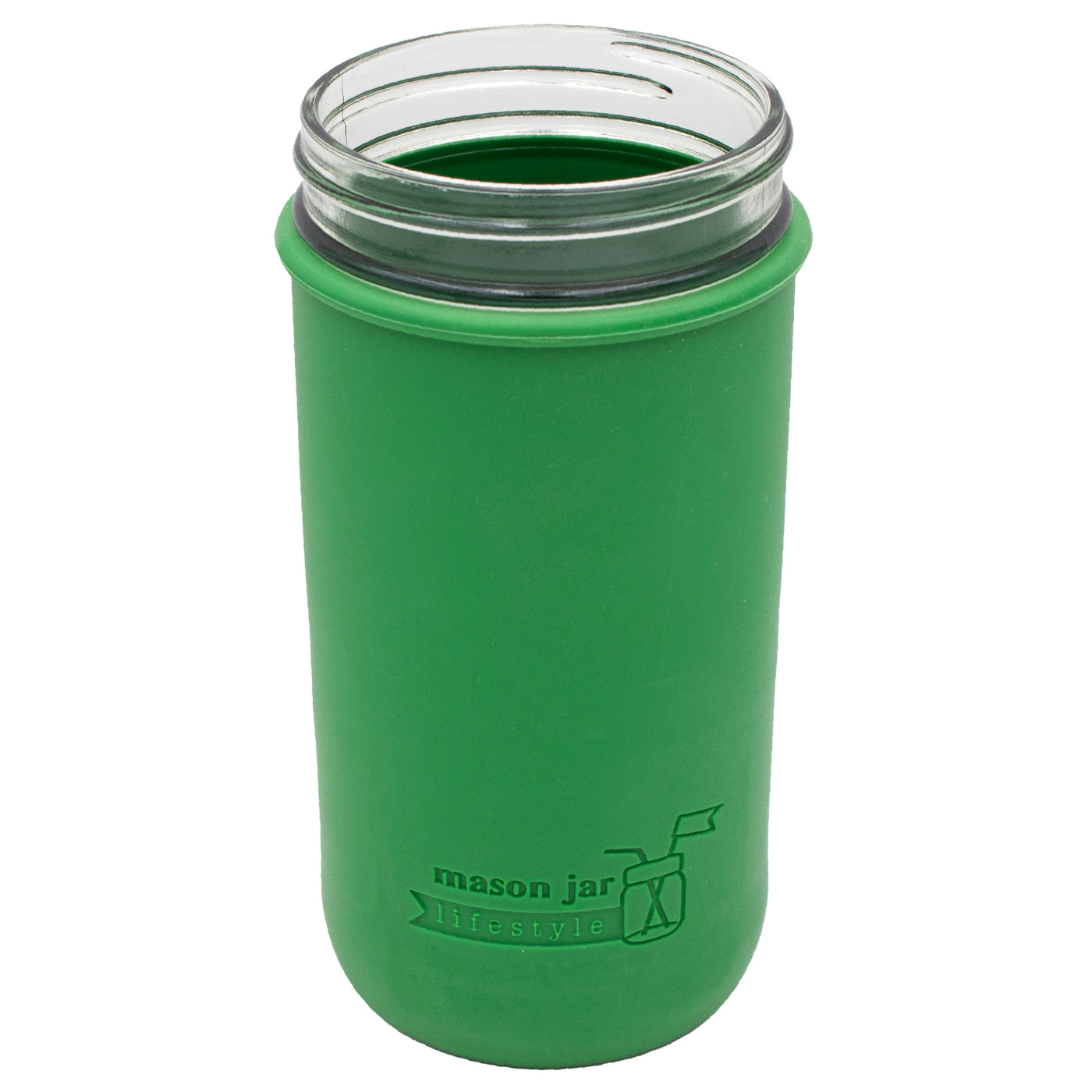 A Mason Jar Lifestyle pint and half sleeve on an Azure Mason jar.