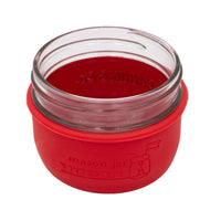 A Mason Jar Lifestyle wide mouth 8oz sleeve on a Azure Mason jar.