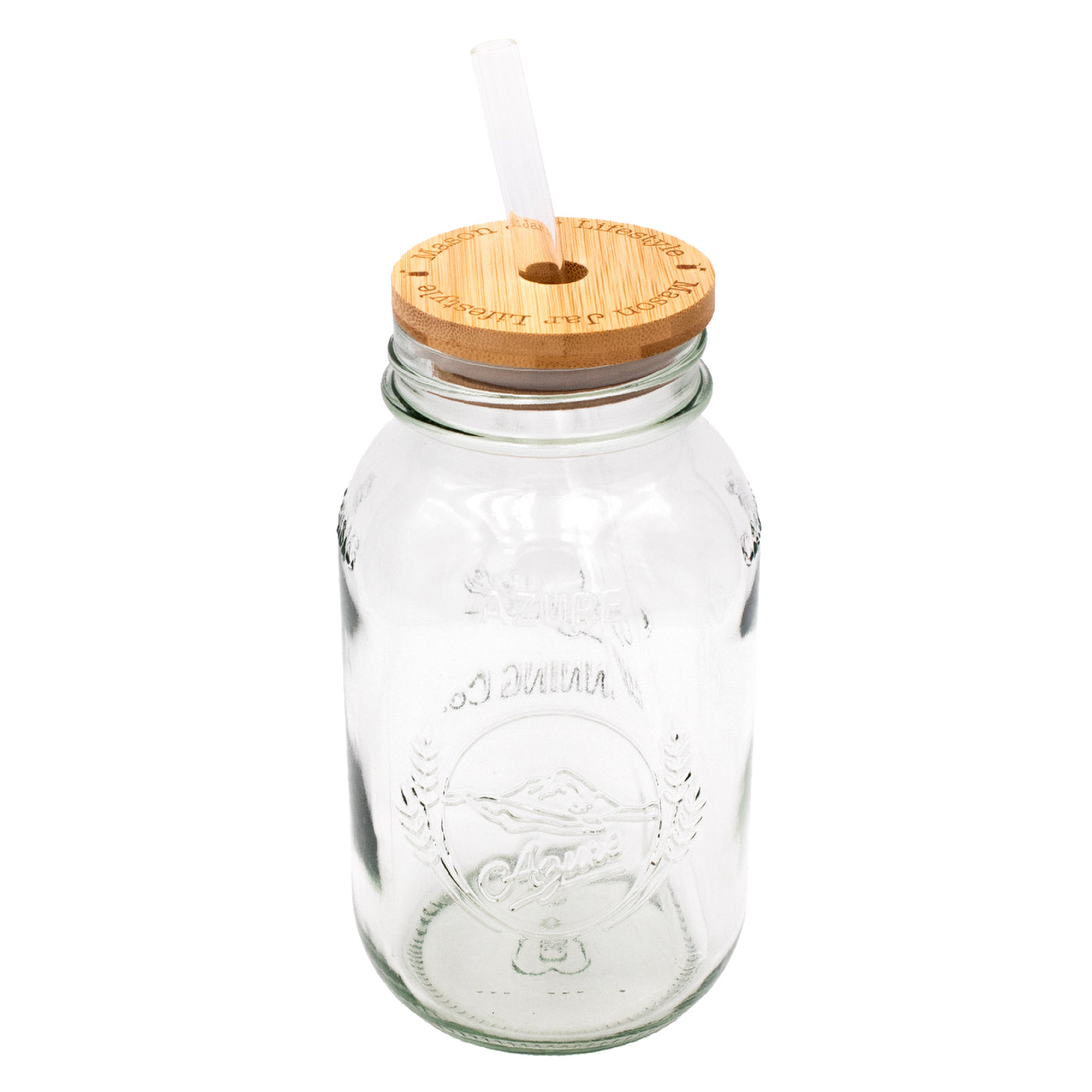 A regular mouth bamboo straw lid, on the regular mouth quart, proving that our regular mouth lids fit this jar as well.